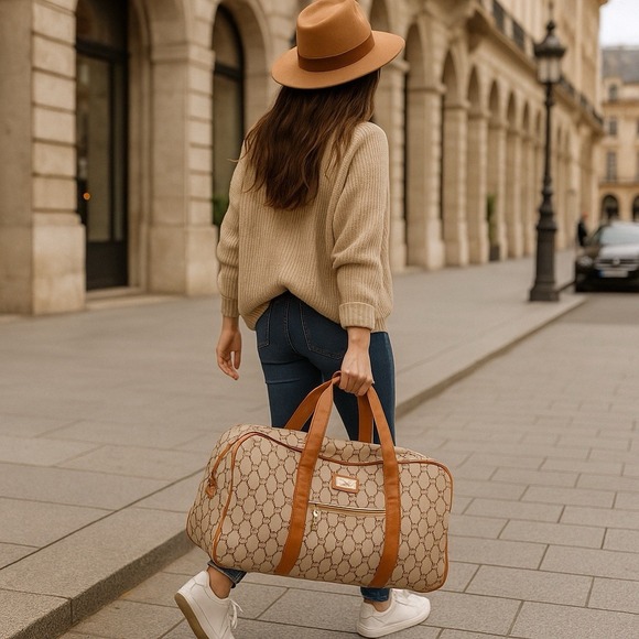 Adrienne Vittadini Handbags - Adrienne Vittadini Duffle Bag Signature Print Monogram Italian Travel Luggage